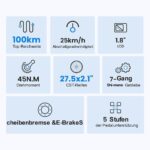 Touroll J1 ST 27,5" E Bike, Elektrofahrrad Trekkingrad E-Bike Herren Damen mit 561.6Wh Akku,100km Reichweite, 250W Motor, E-Fahrrad mit 7-Gang-Getriebe, Pedelec Citybike EBike für Erwachsene