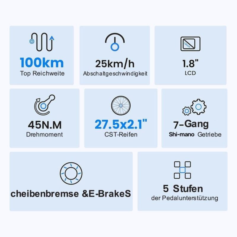 Touroll J1 ST 27,5" E Bike, Elektrofahrrad Trekkingrad E-Bike Herren Damen mit 561.6Wh Akku,100km Reichweite, 250W Motor, E-Fahrrad mit 7-Gang-Getriebe, Pedelec Citybike EBike für Erwachsene