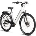 SAXXX E Bike Damen 28 Zoll Tiefeinsteiger mit 36V 13Ah Akku, Elektro Fahrrad Erwachsene mit Scheibenbremse, 7 Gang Kettenschaltung Pedelec mit Federgabel, Gepäckträger für Damen/Frauen Herren/Männer