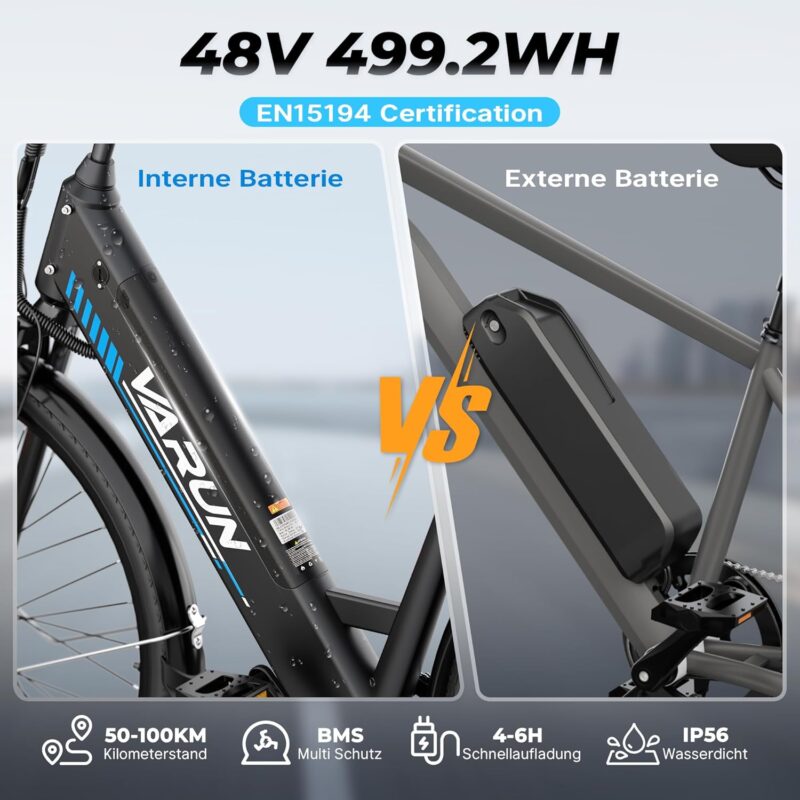 VARUN E Bike, 28 Zoll E-Bike Herren Damen mit 48V 499.2 Wh Akku, Bis zu 100 KM, 250W 55Nm Motor, Elektrofahrrad E-Fahrrad mit 7-Gang, 5 Modi, Tempomat Modus, City Ebike für Pendeln, Trekking
