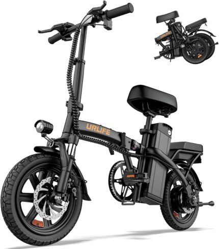 URLIFE E-Bike Folding Bike with 14 Inches, 48 V 7.5 Ah Lithium Battery for Long Range up to 60 KM, Electric Bicycle 250 W Motor, 3 Riding Modes, Adjustable Seat Height, Folding Pedelec Ebike for Men