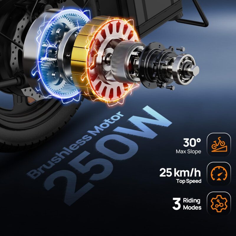 URLIFE E-Bike Folding Bike with 14 Inches, 48 V 7.5 Ah Lithium Battery for Long Range up to 60 KM, Electric Bicycle 250 W Motor, 3 Riding Modes, Adjustable Seat Height, Folding Pedelec Ebike for Men