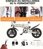 ESKUTE E Bike Herren F200, 14 Zoll Klapprad Elektrofahrrad, 36V 7.8Ah Akku Lange Reichweite bis 35-50KM, Mini Faltbike mit Handyhalterung & USB-Ladeanschluss, E-Mountainbike