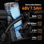 URLIFE E-Bike Folding Bike with 14 Inches, 48 V 7.5 Ah Lithium Battery for Long Range up to 60 KM, Electric Bicycle 250 W Motor, 3 Riding Modes, Adjustable Seat Height, Folding Pedelec Ebike for Men