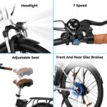 E-Bike 28-Zoll-Elektrofahrrad, 7-Gang-Damenfahrrad, E Bike für die Stadt, LCD-Display, mit Vorderradgabel-Federung, City Ebike für Herren und Damen