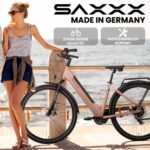 SAXXX E Bike Damen 28 Zoll Tiefeinsteiger mit 36V 13Ah Akku, Elektro Fahrrad Erwachsene mit Scheibenbremse, 7 Gang Kettenschaltung Pedelec mit Federgabel, Gepäckträger für Damen/Frauen Herren/Männer