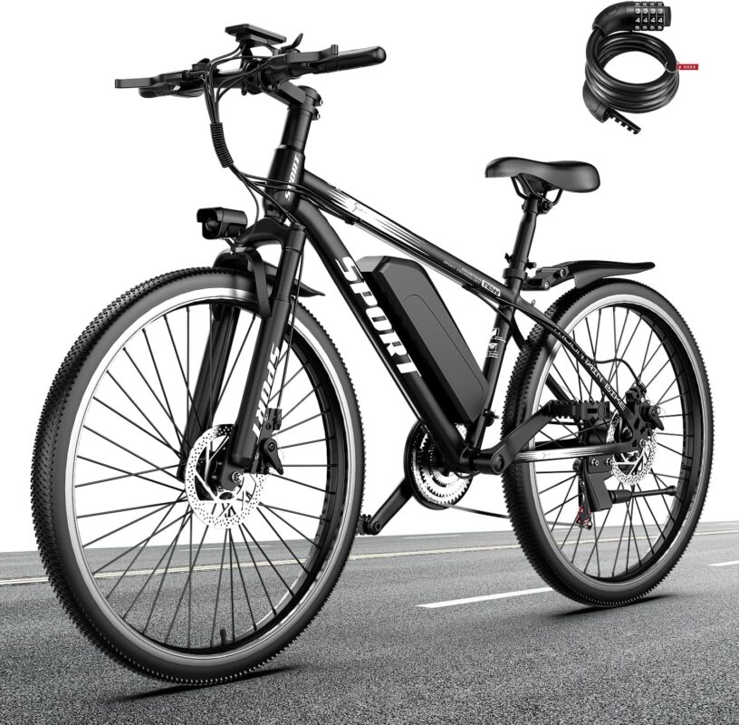 ASKGO E Bike, 26 Inch E-Bike Men Women with Pair of Disc Brakes, 48 V 10 Ah Battery, 80 km Range, Off-Road E-Mountain Bike, 7 Gears Electric Bicycle for Mountains and Commuting, Multifunctional