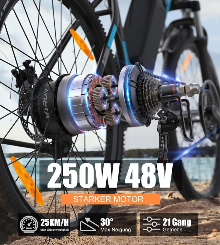 VARUN E Bike, 27.5" Ebike Herren Damen mit APP, 48V 624 Wh Akku, Bis zu 100 KM, 250W Motor, 21-Gang E-Bike Mountainbike mit 4 Fahrmodi, Elektrofahrrad Herren Damen für Pendeln, Bergig, EU-Konformes